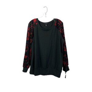 Alyx Women's Black & Floral Red Sleeves Top
